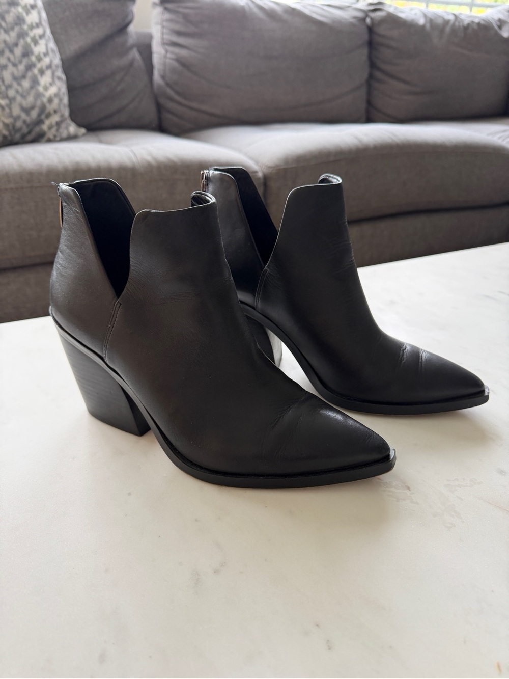 Vince Camuto Black Pointed Leather Ankle Booties